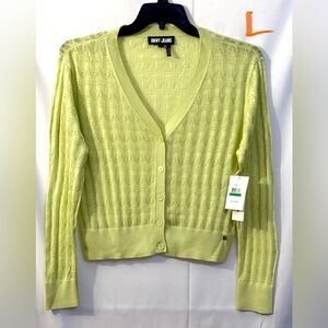 Dkny Green Cable-Knit Cardigan Sweater